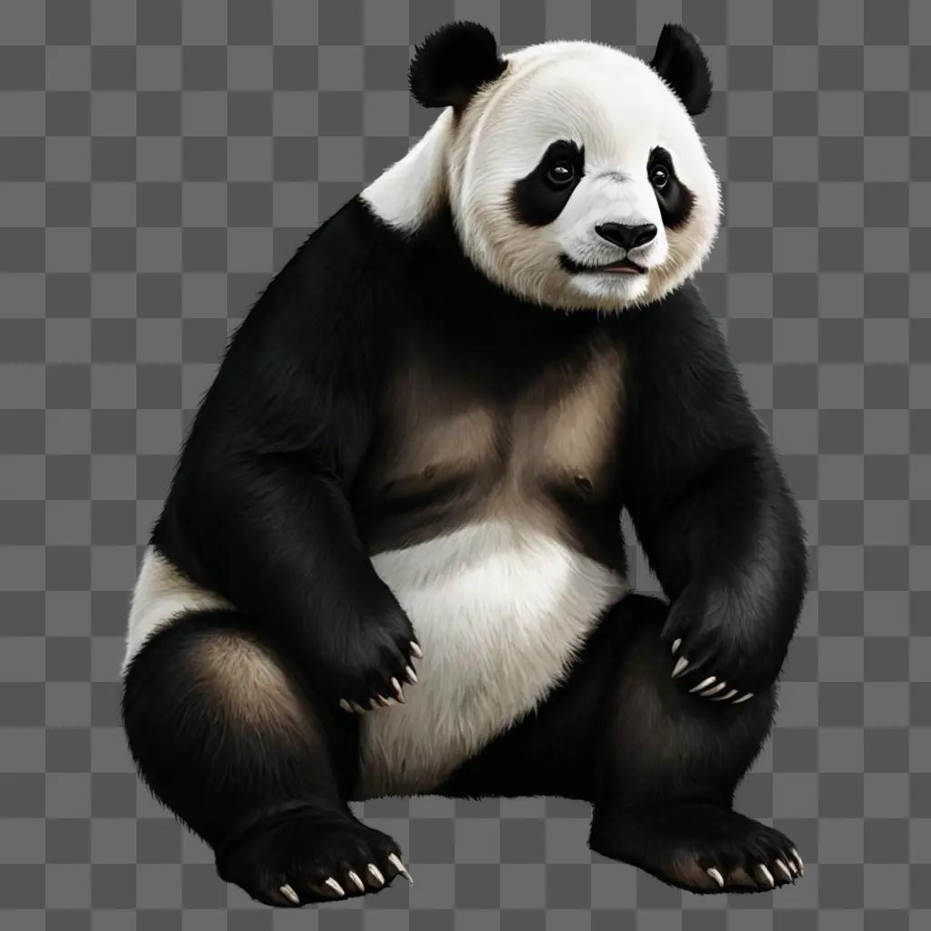 sketch panda drawing A large panda sits on a dark background