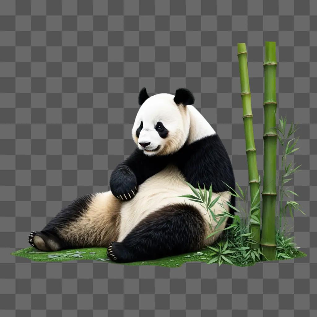 sketch panda drawing rests on bamboo