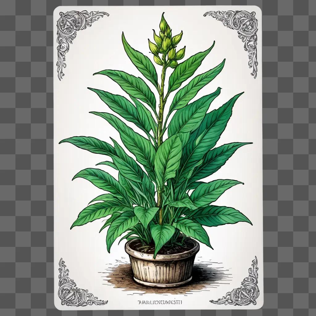 sketch plant drawing A plant in a pot with a decorative frame