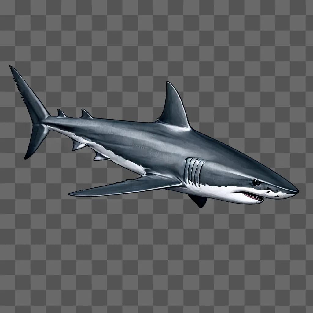 sketch shark drawing A grey shark is on the dark grey surface