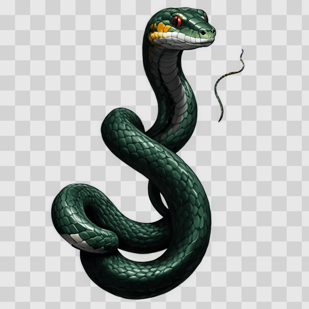 sketch snake drawing A green snake with a red eye