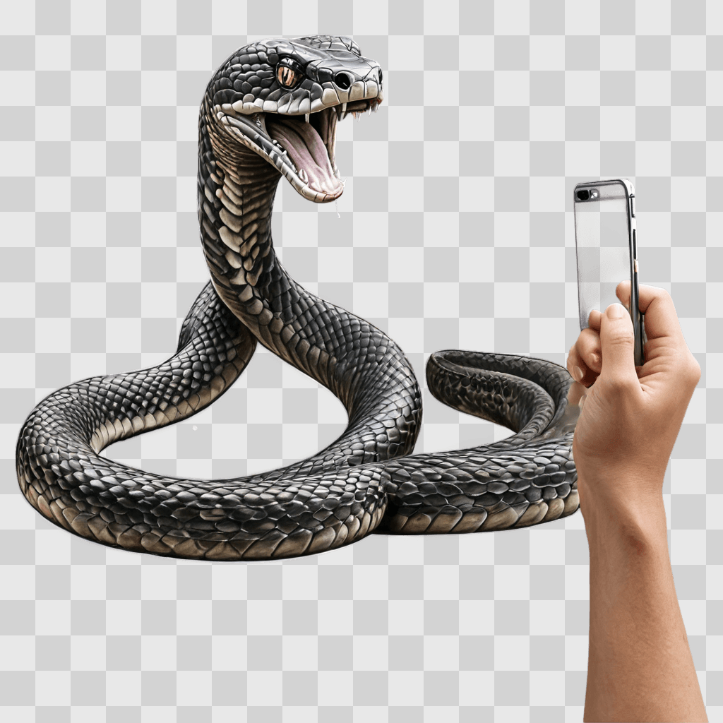 sketch snake drawing A person holds a phone in front of a snake