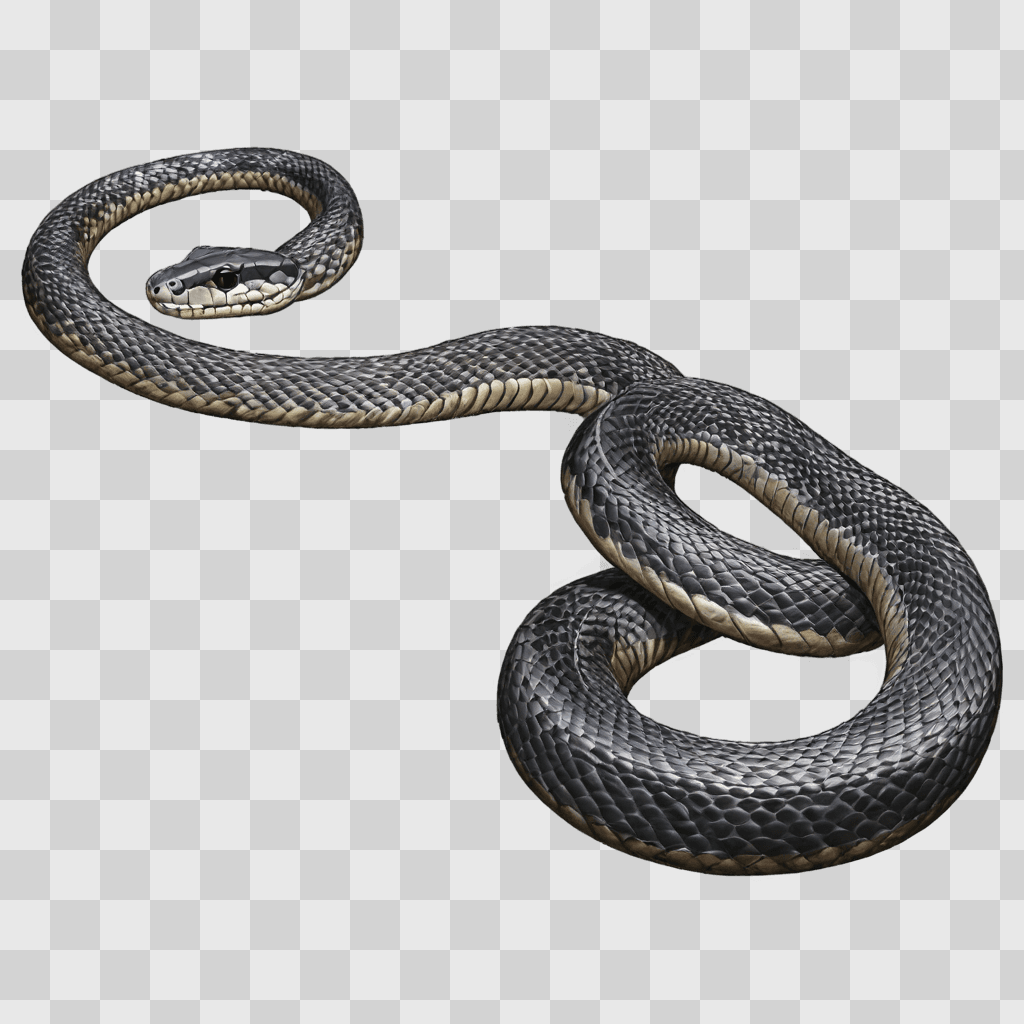 sketch snake drawing A snake with a black head and gray body is curled up