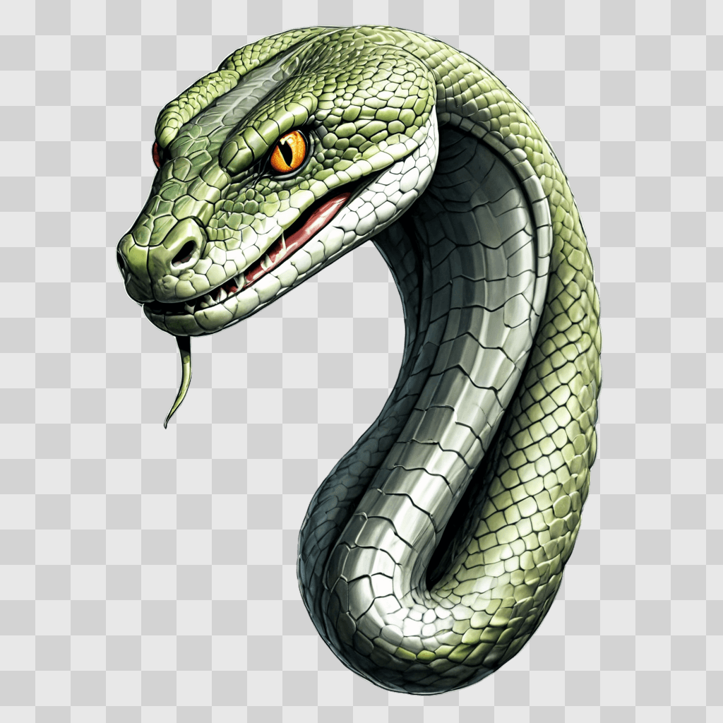 sketch snake drawing A snake with a green body and a yellow head