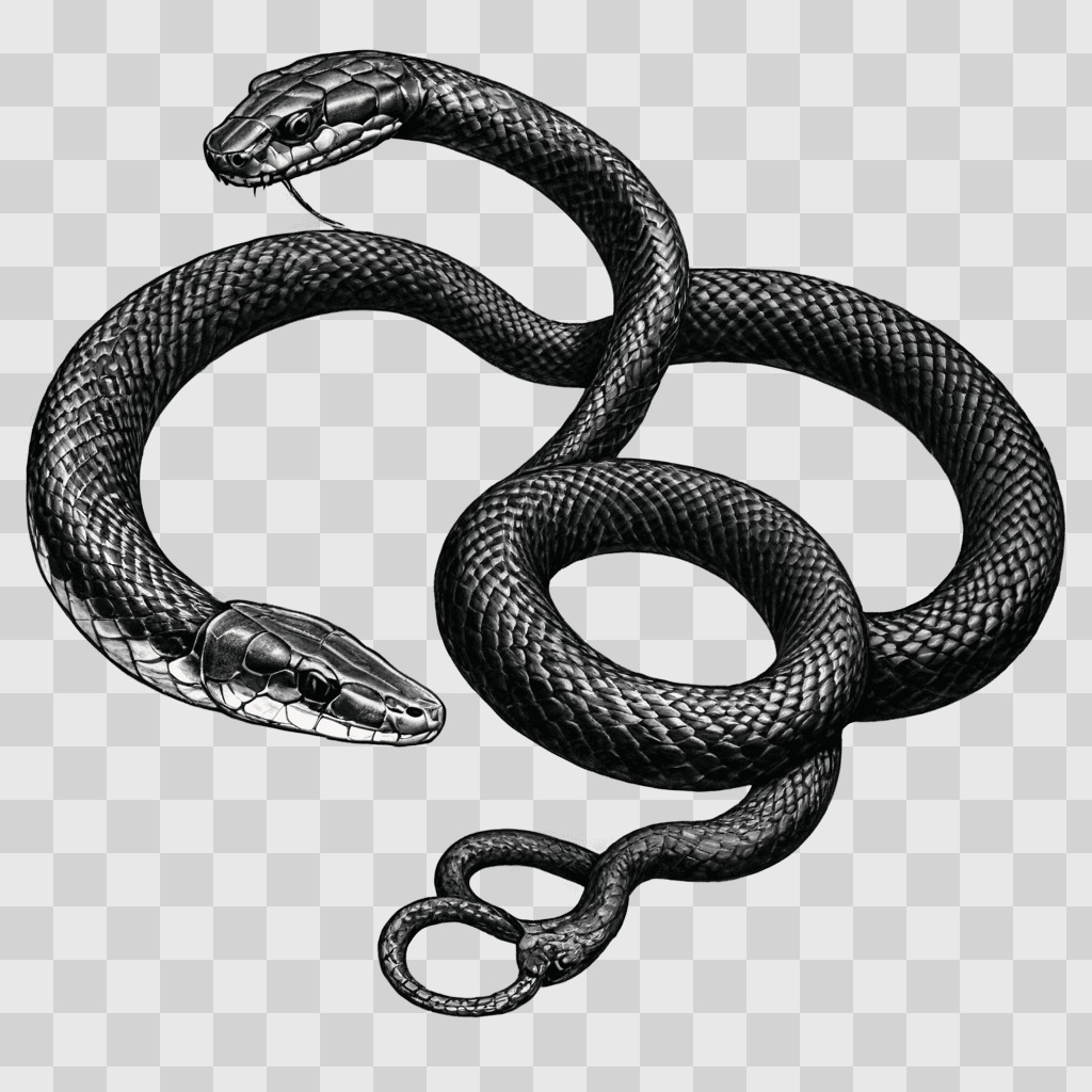 sketch snake drawing Black snake with black and silver design