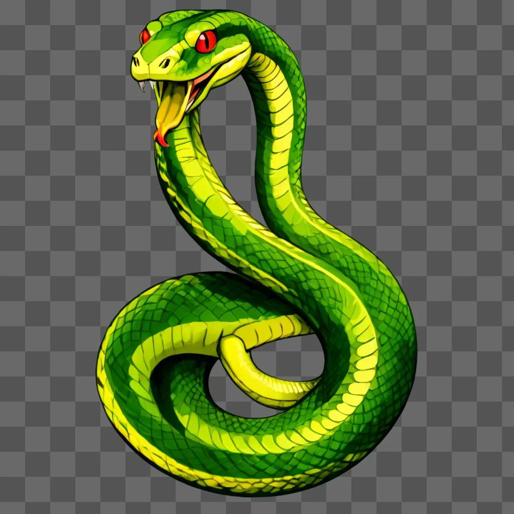 sketch snake drawing Green snake with red eyes and open mouth