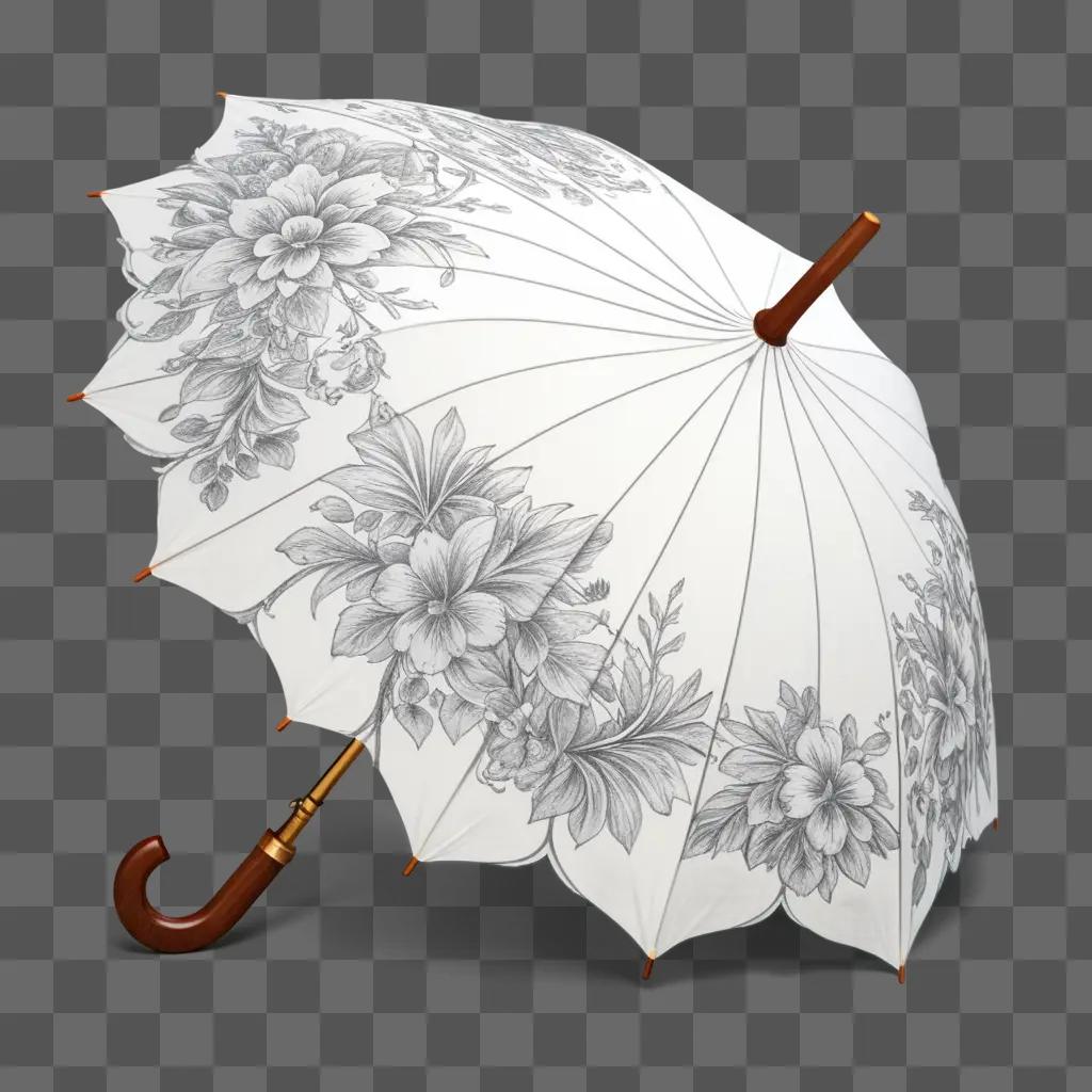 sketch umbrella with a floral design on it