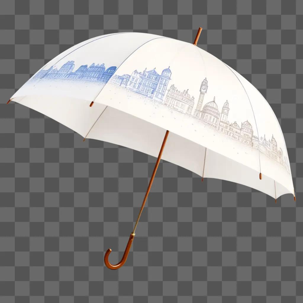 sketch umbrella with city sketch on it