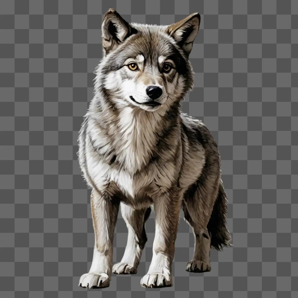 sketch wolf drawing A wolf standing on a grey background