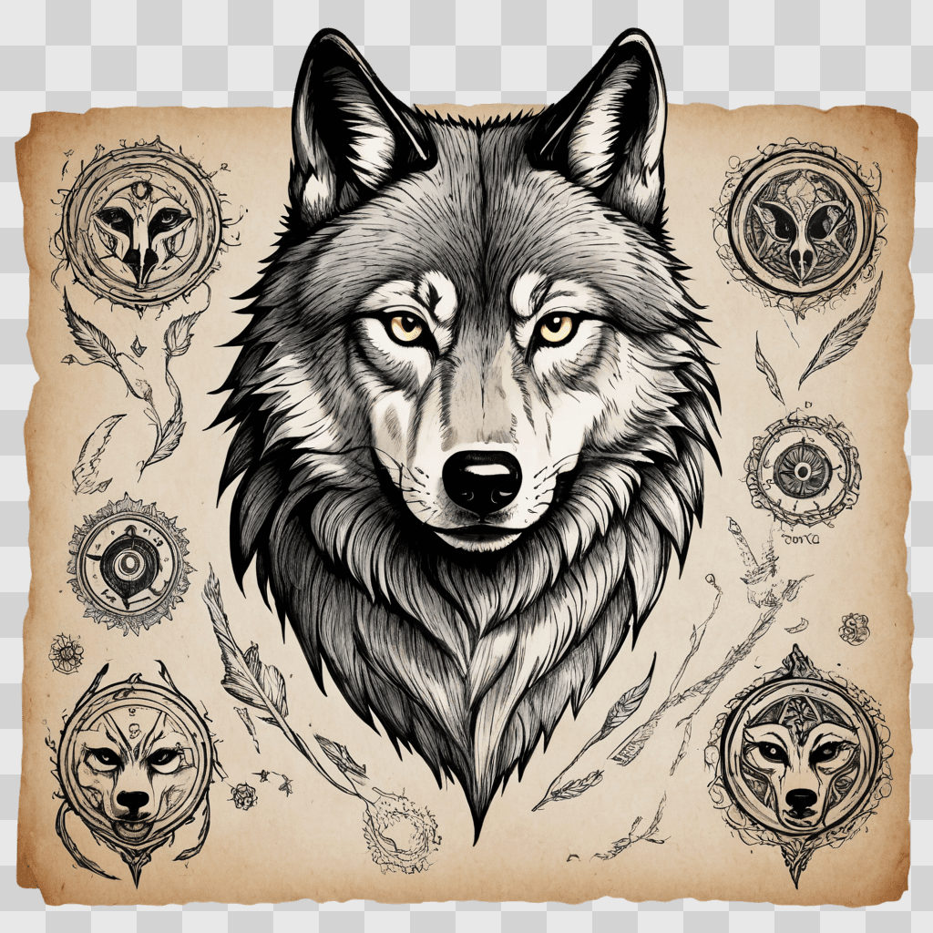 sketch wolf drawing A wolf tattoo with various animal designs