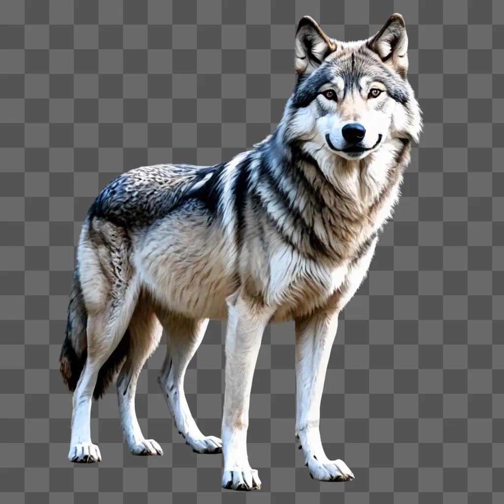 sketch wolf drawing A wolf with a light and dark color pattern stands in front of a gray background