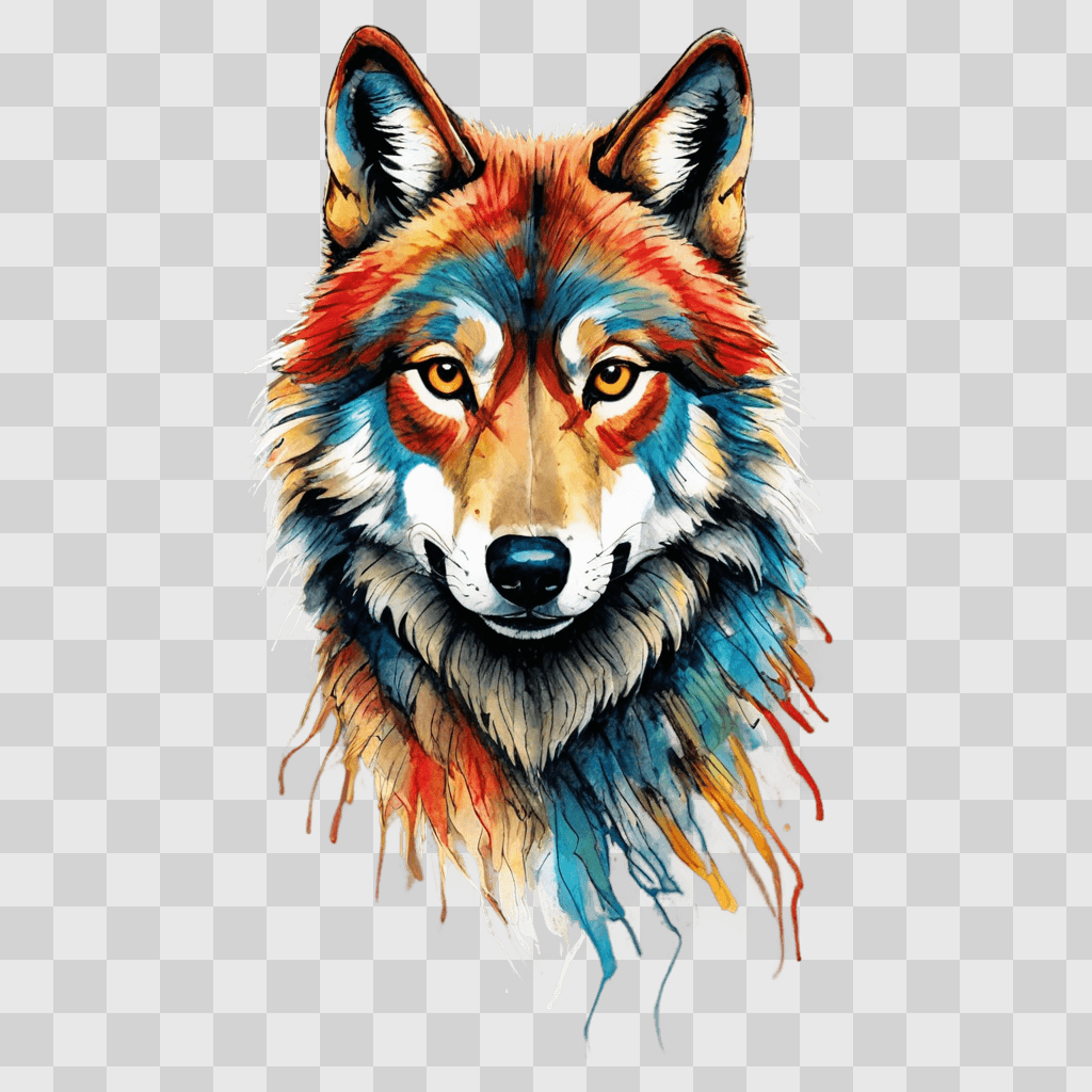 sketch wolf drawing A wolf with a multicolored face and fur