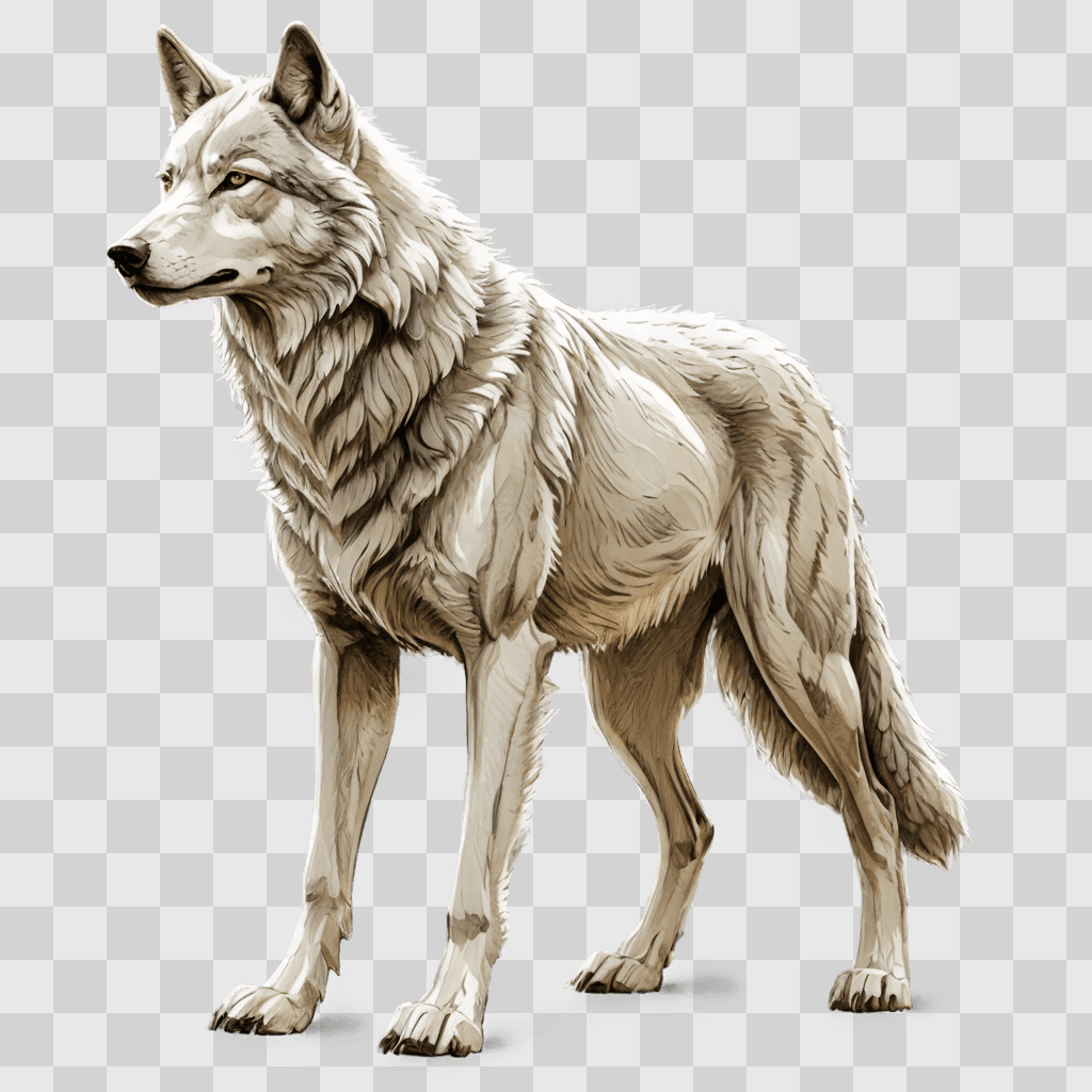 sketch wolf drawing A wolf with a white coat and black eyes