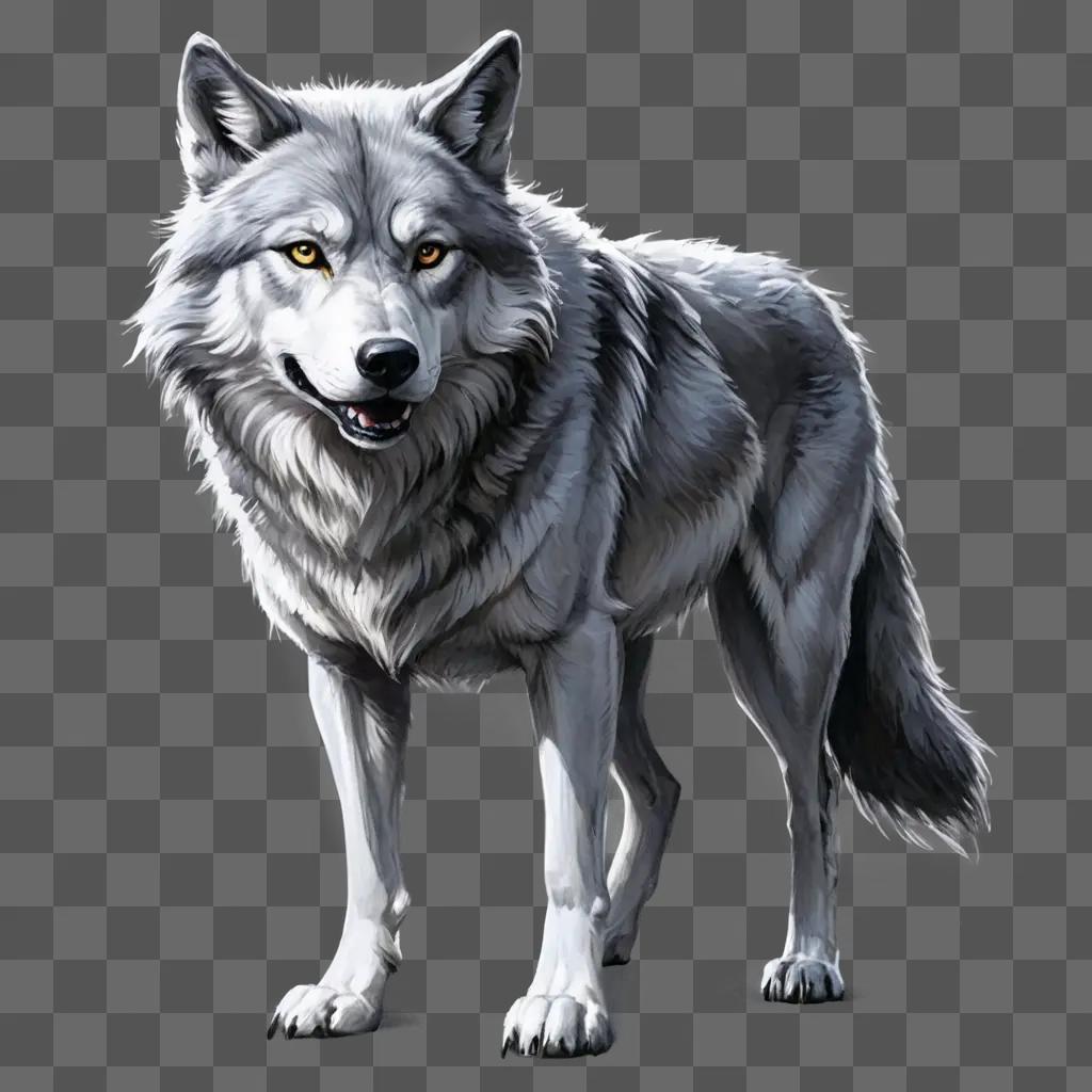 sketch wolf drawing Gray wolf standing on gray background