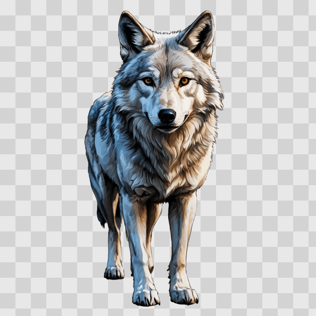 sketch wolf drawing Gray wolf with yellow eyes and black nose on a gray background