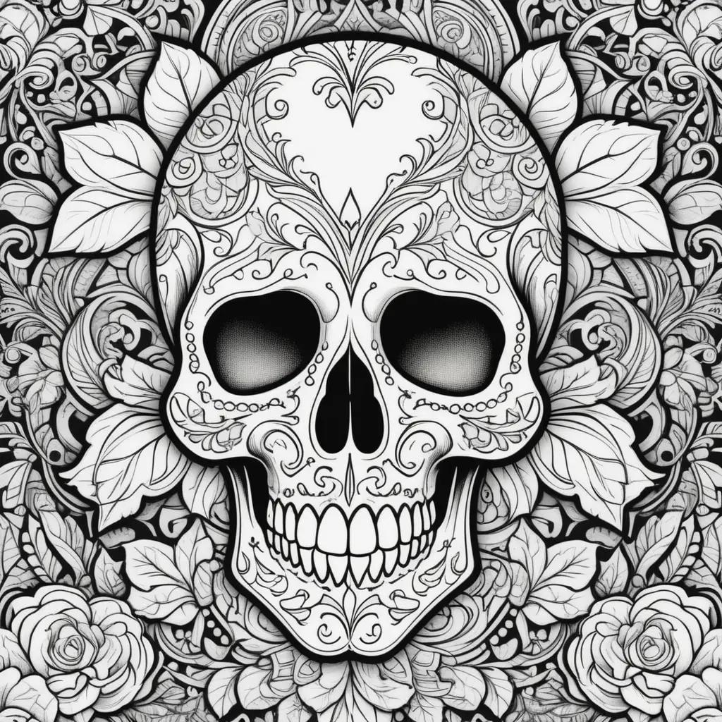 skull with intricate designs in black and white