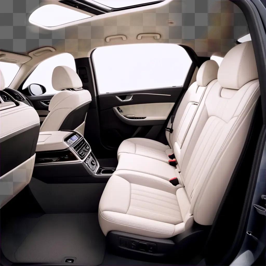 sleek, white car interior with a sunroof