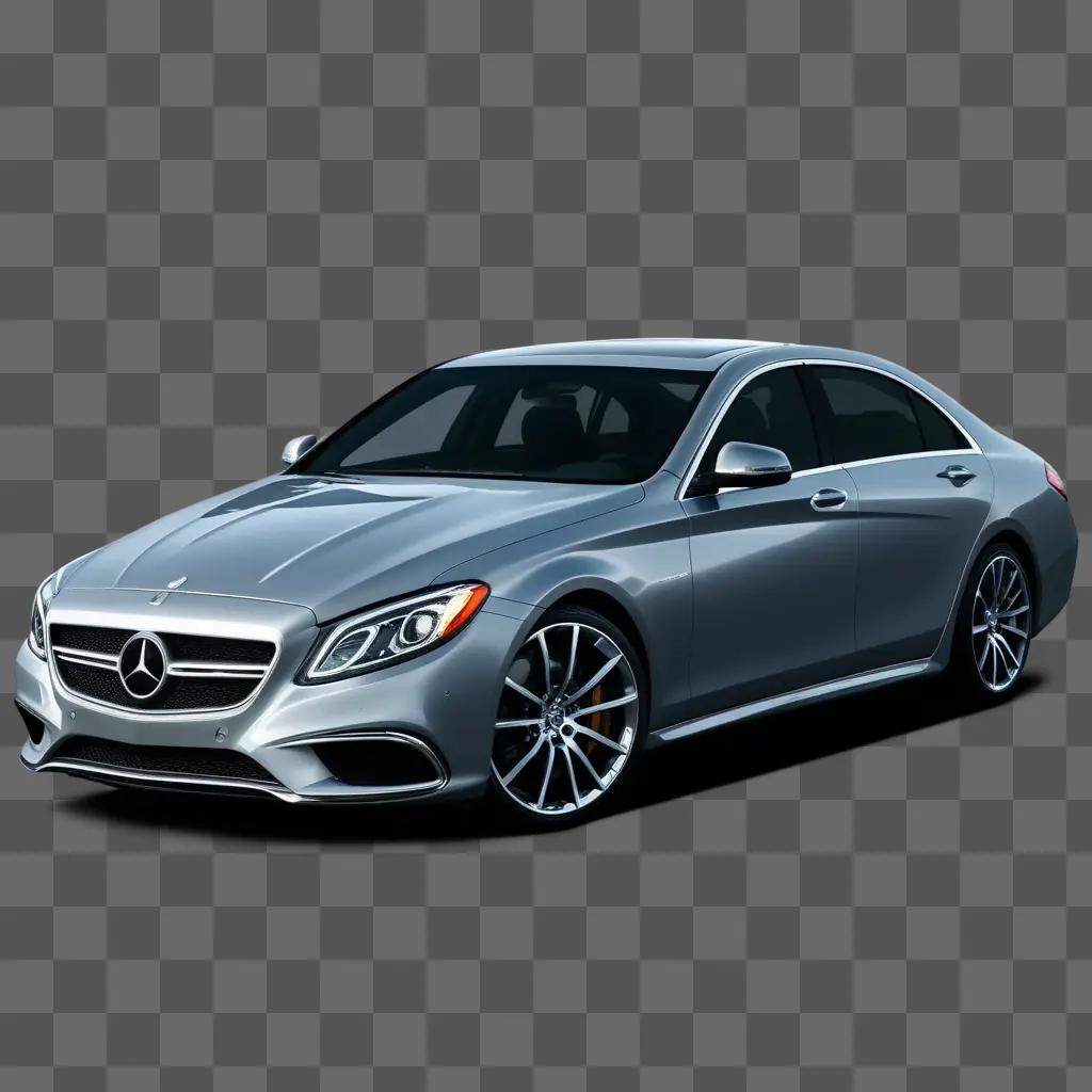 sleek Mercedes Benz car is shown in detail on a dark background