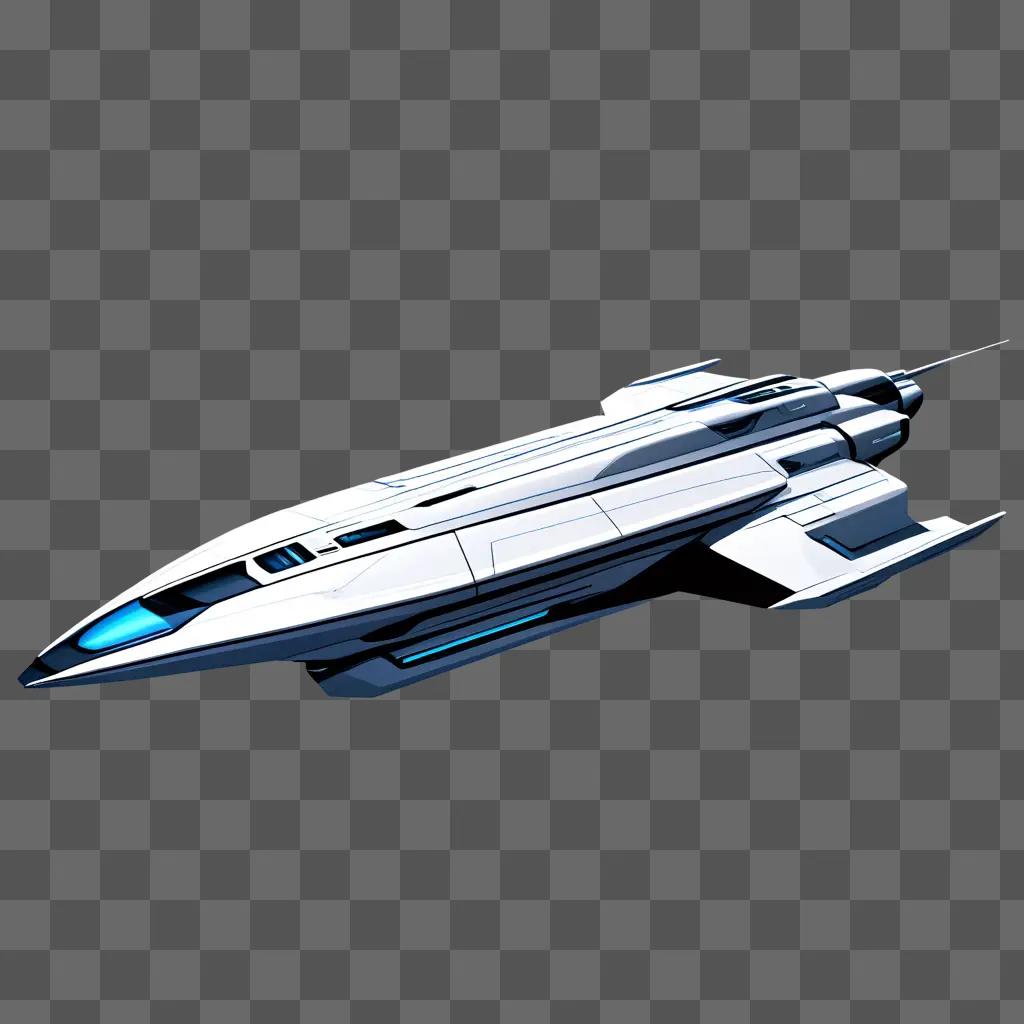 sleek spaceship with blue lights on a gray background