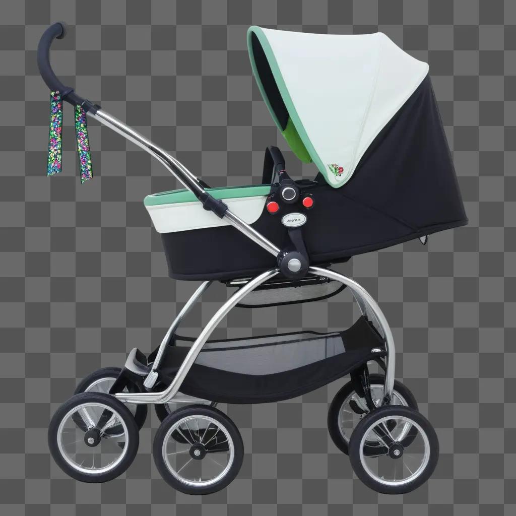 sleek stroller sits on a grey background