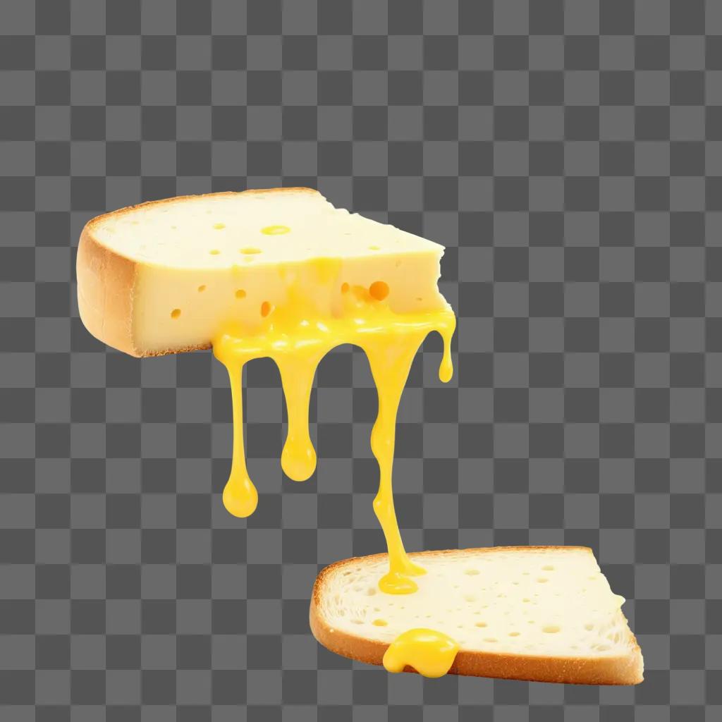 slice of bread with melted cheese dripping off it