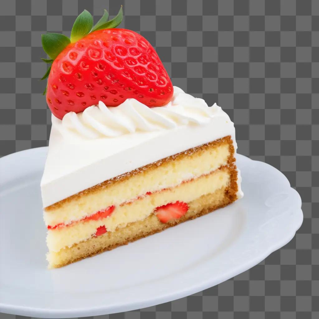 slice of cake with strawberry and whipped cream