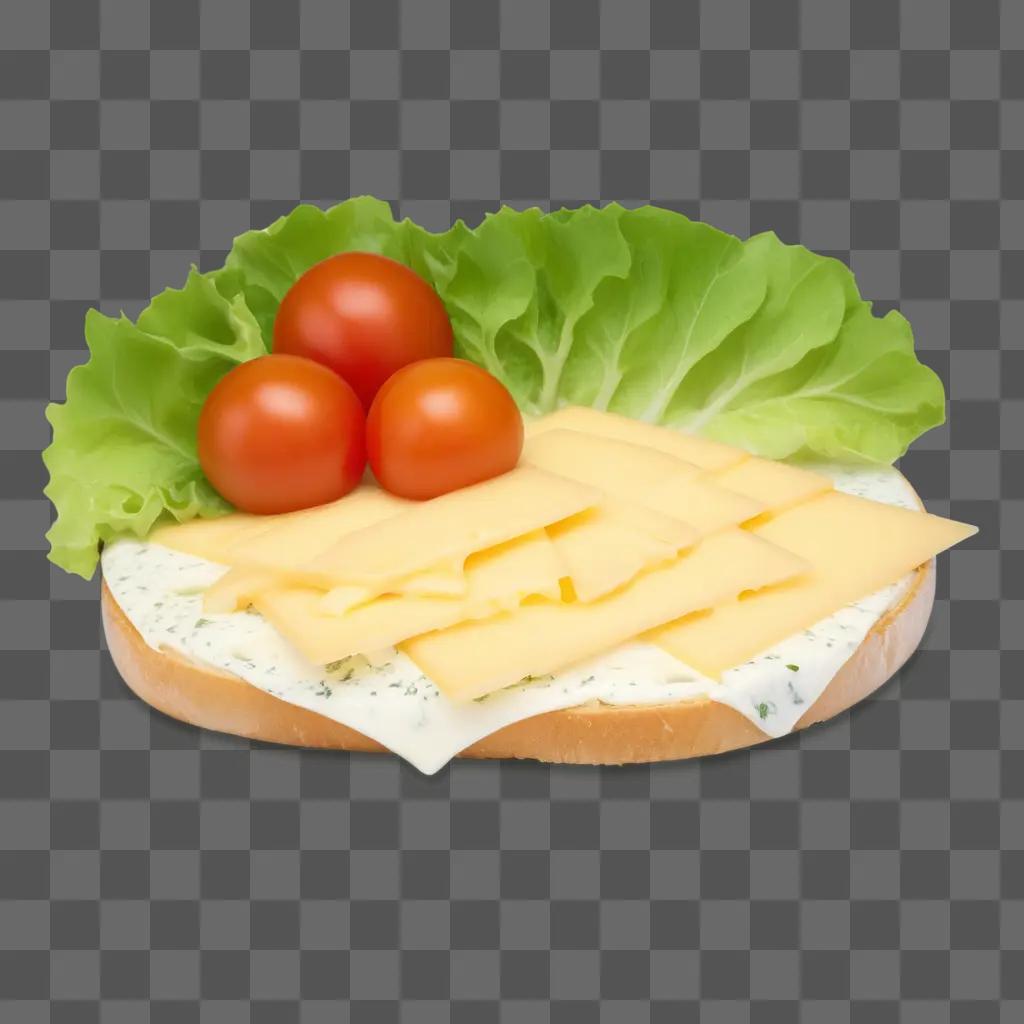 slice of cheese is on a bread with tomatoes and lettuce