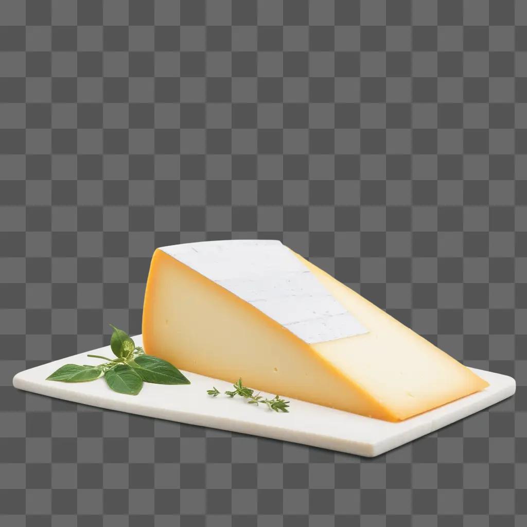 slice of cheese on a tray with herbs and light reflection