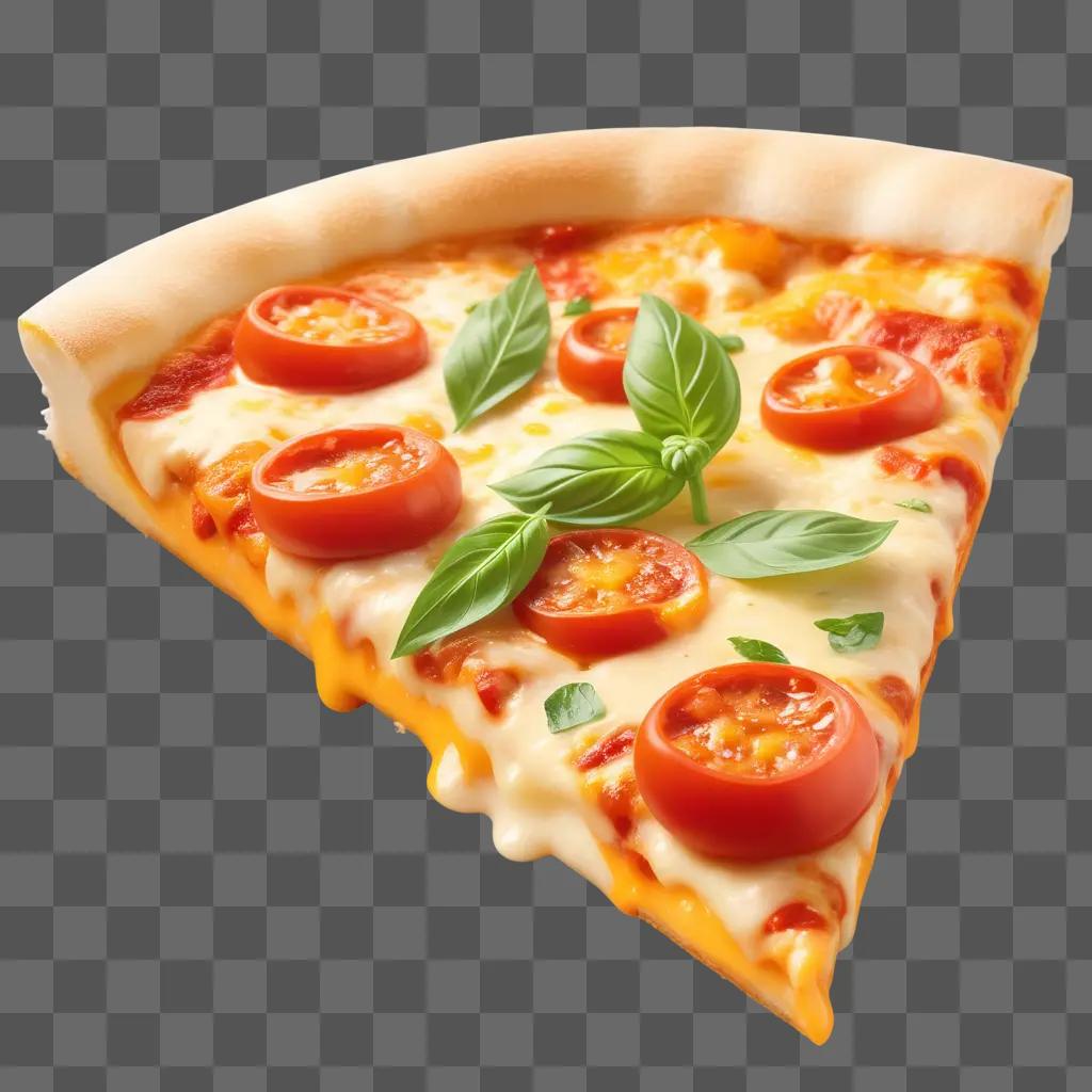 slice of cheese pizza with tomato and basil toppings