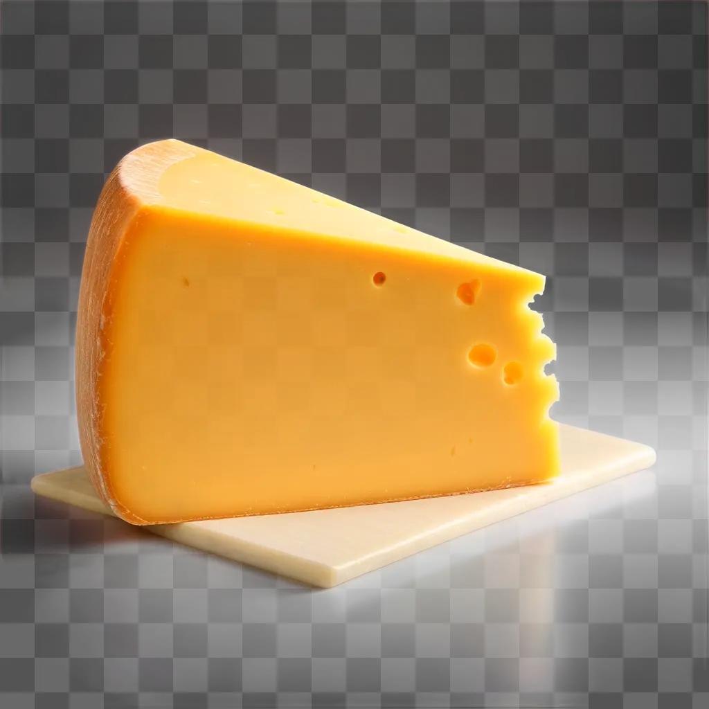 slice of cheese sitting on a wooden board