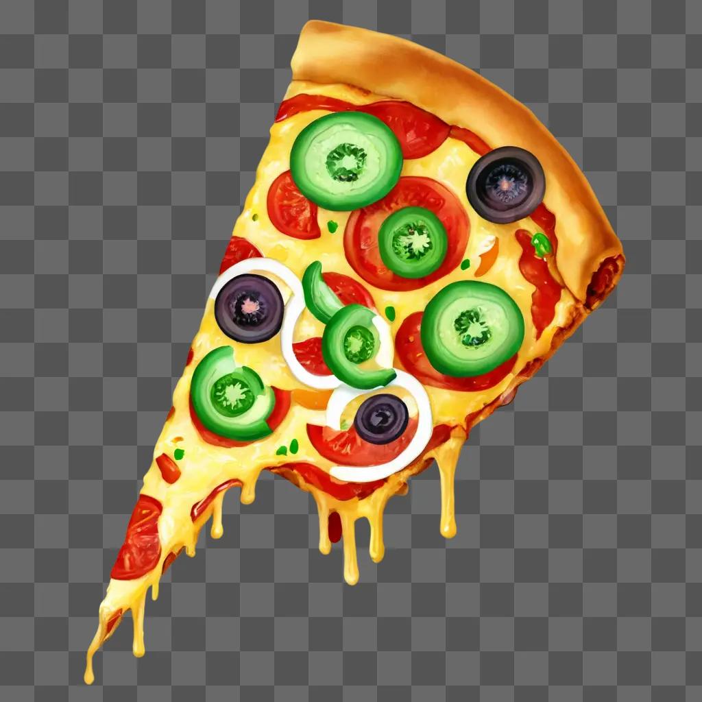 slice of pizza clipart A slice of pizza with vegetables and cheese dripping