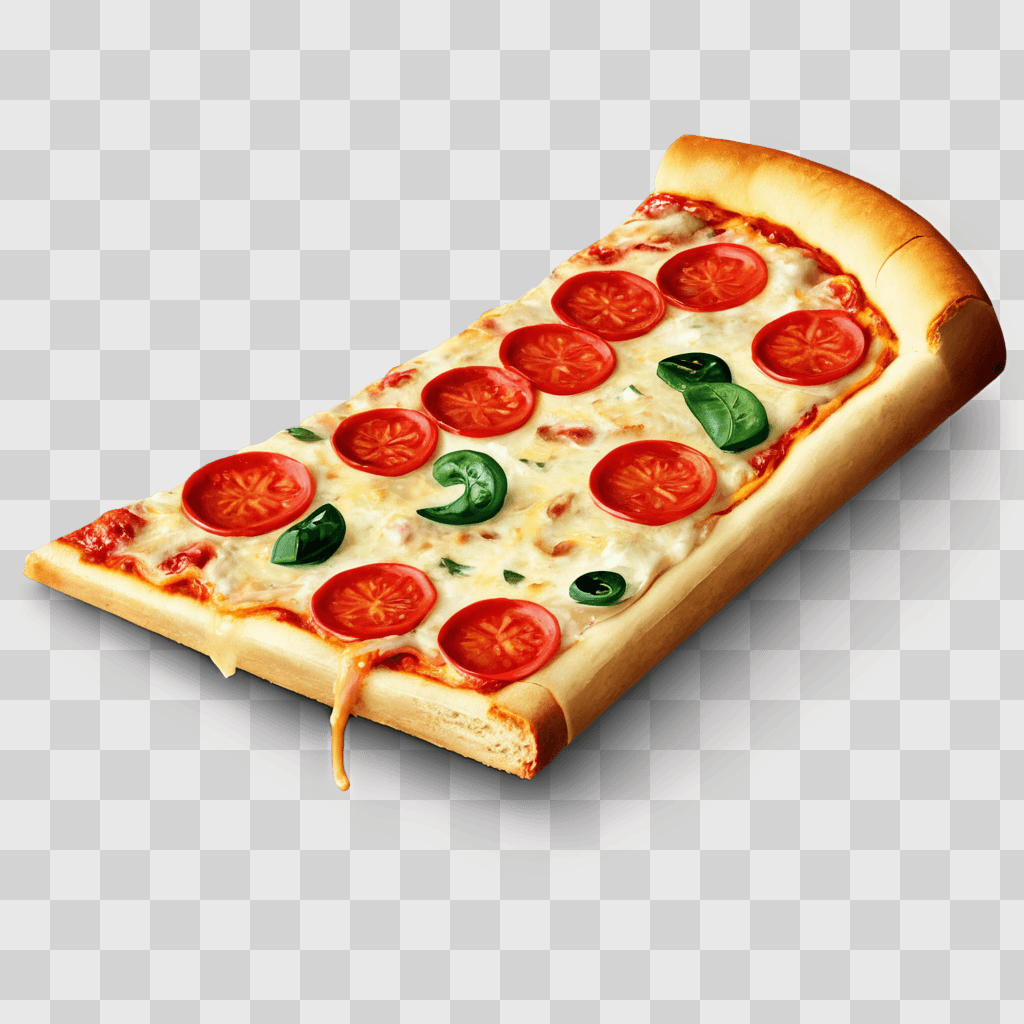 slice of pizza clipart Sliced pizza with tomatoes and basil on a brown background