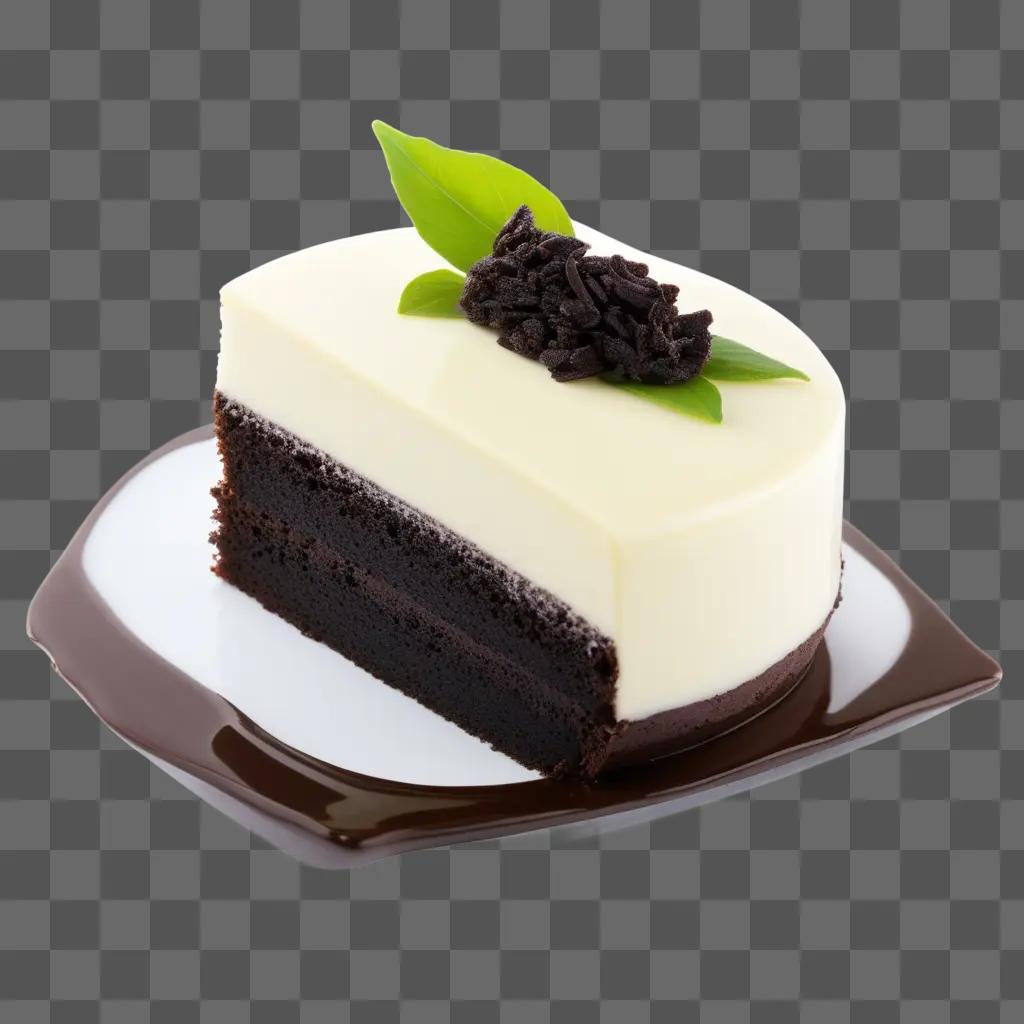 slice of vanilla bean cake with a sprig of green leaves