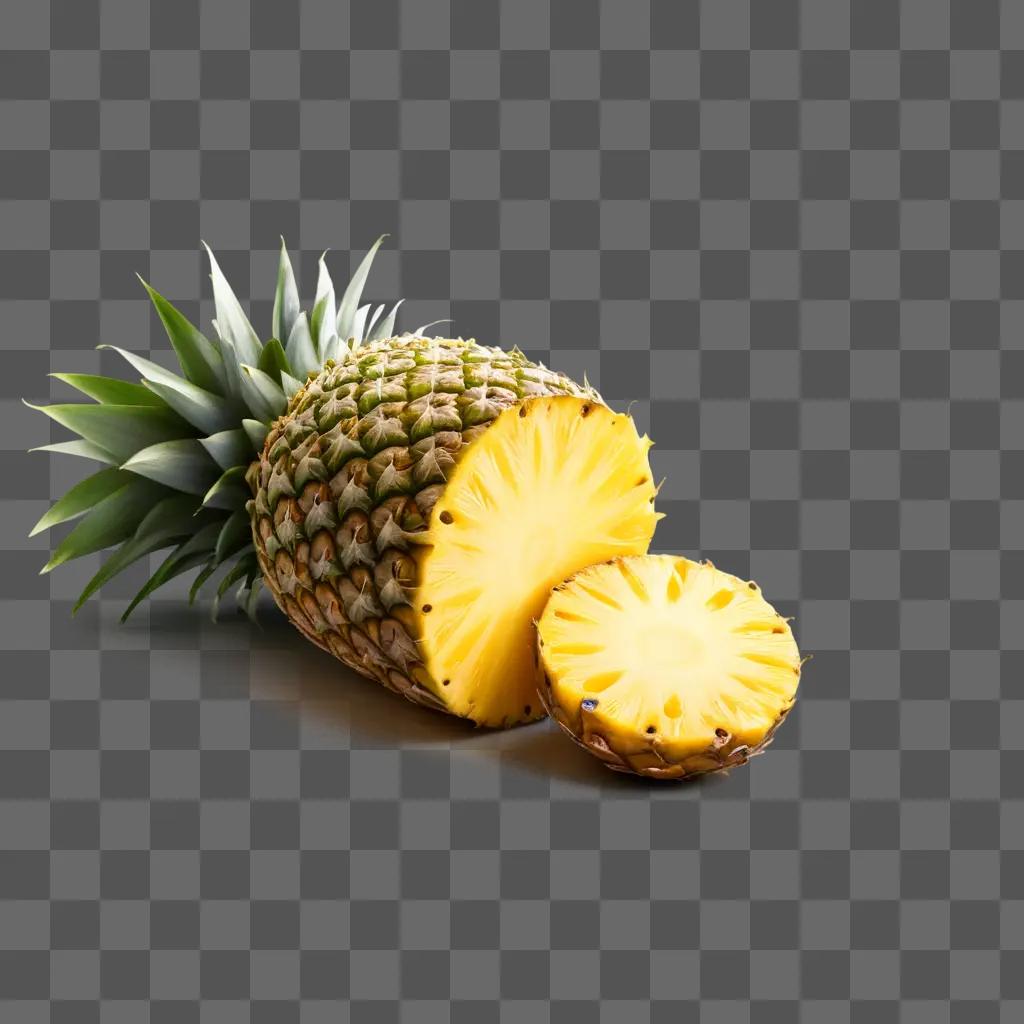 sliced pineapple sits on a green background