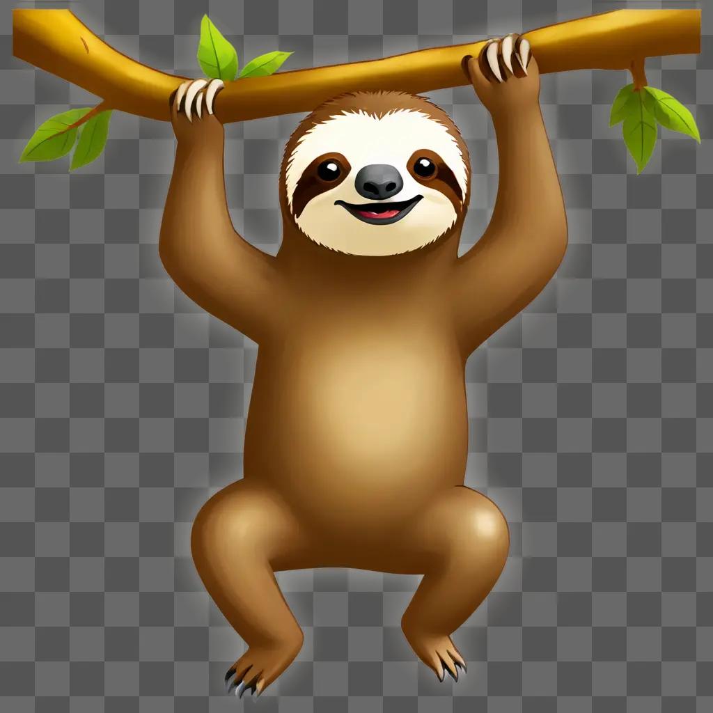 sloth cartoon A happy sloth hangs from a tree branch