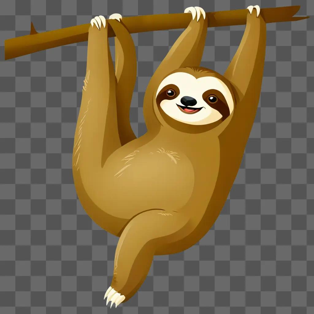 sloth cartoon A sloth hanging upside down on a brown wall