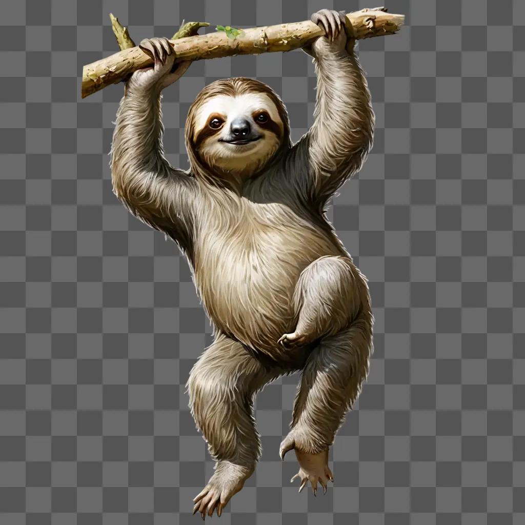 sloth cartoon A sloth holding a branch in its mouth