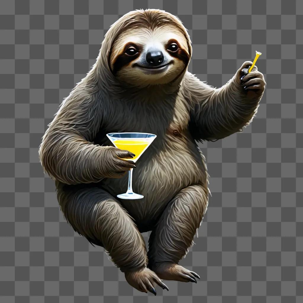 sloth cartoon A sloth holds a drink and a cigarette