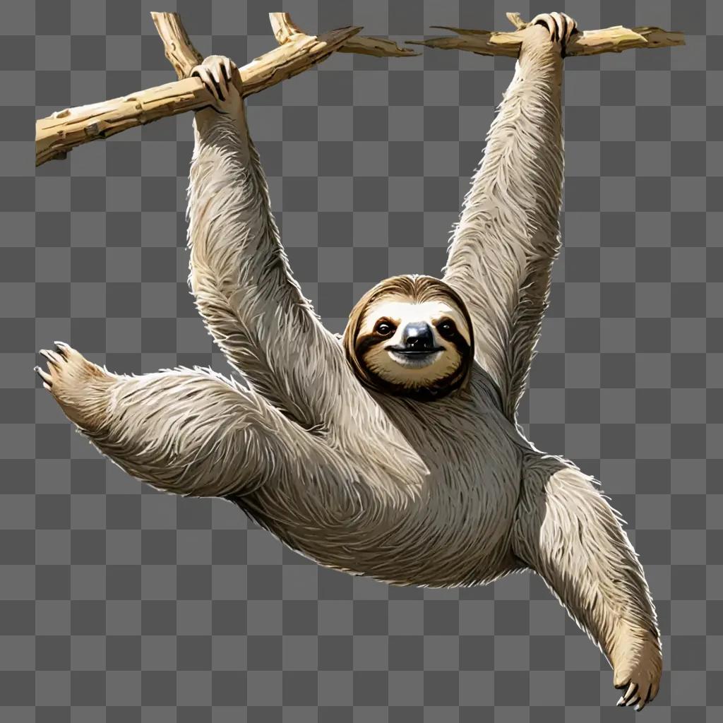 sloth cartoon Sloth hangs from a tree branch