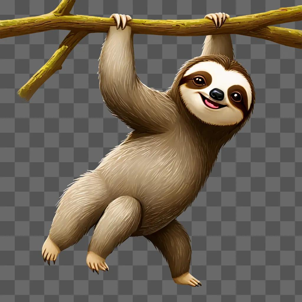 sloth cartoon character A cartoon sloth hanging from a tree branch