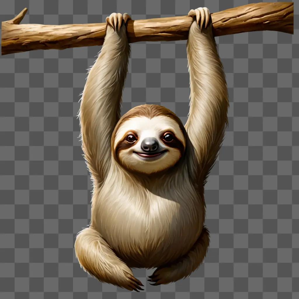 sloth cartoon character A cartoon sloth hangs from a stick