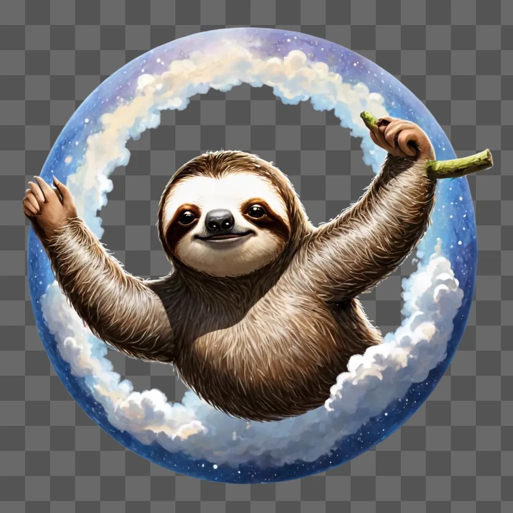 sloth cartoon character A sloth in a blue circle with clouds