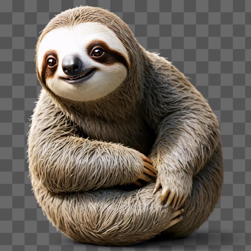 sloth cartoon character A sloth with a smiling expression sits on a beige background