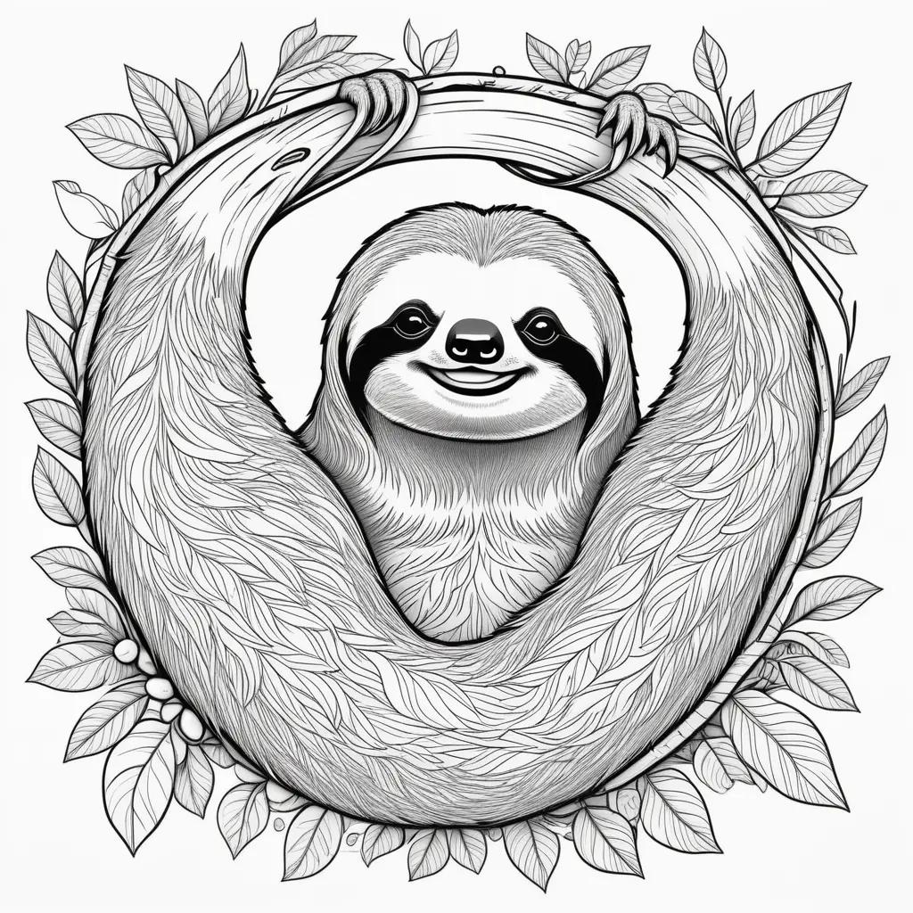sloth with a smile on a coloring page