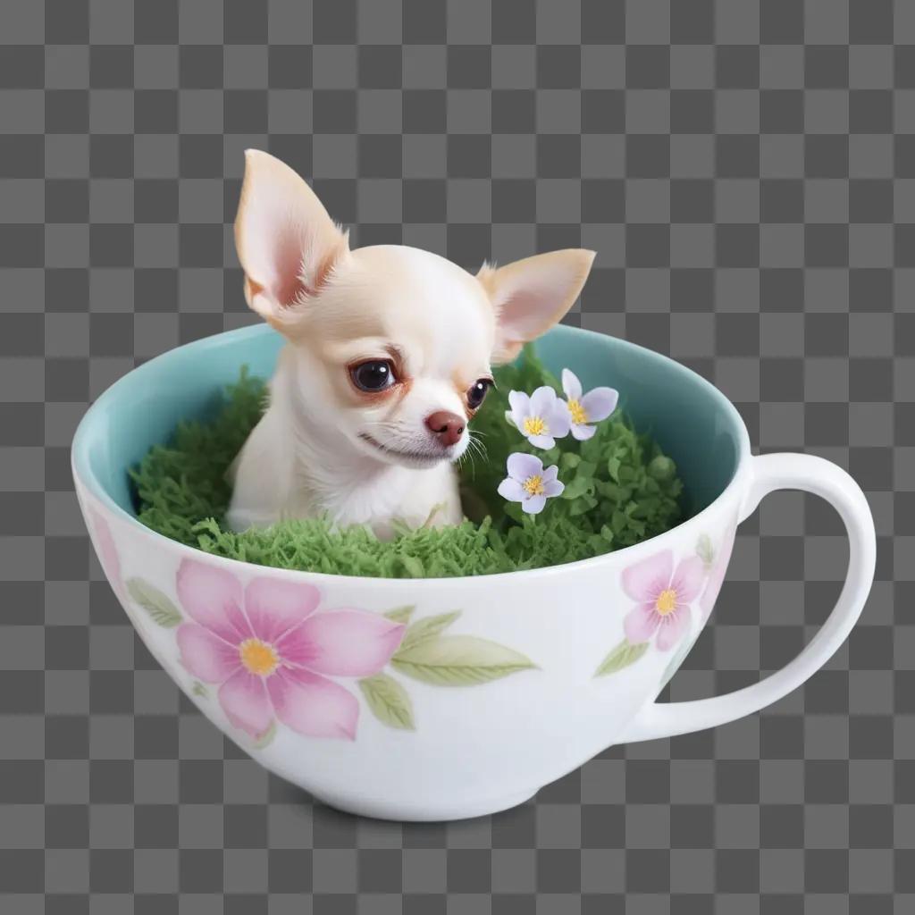 small chihuahua in a teacup with apple head