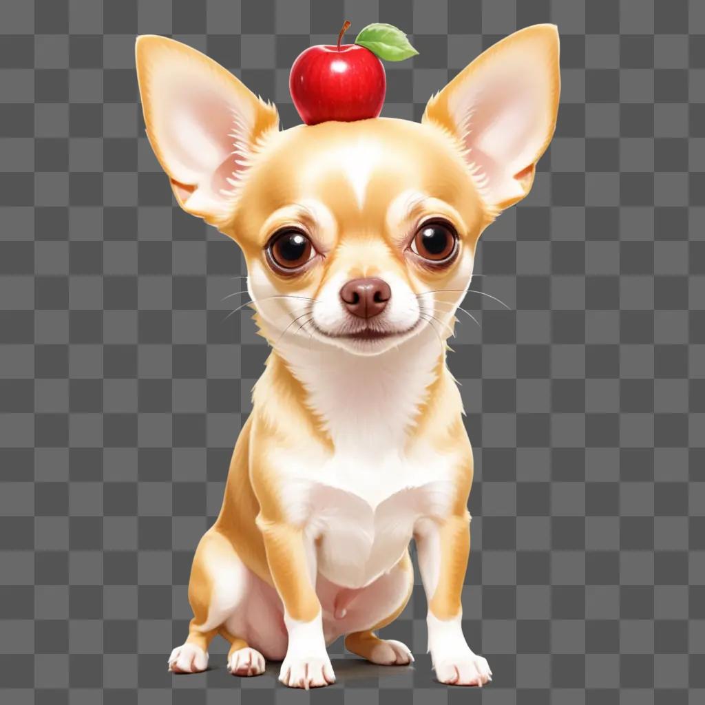 small chihuahua with a red apple on its head