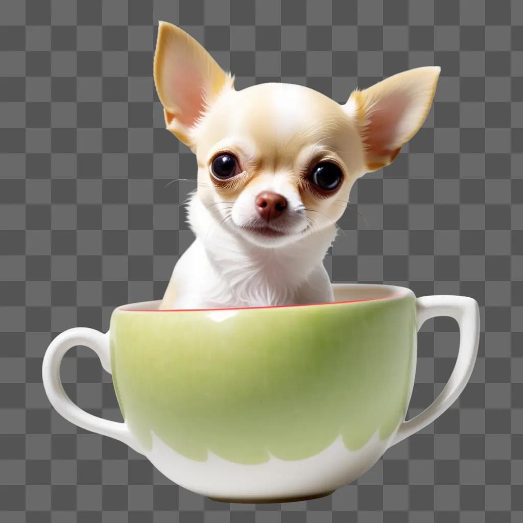 small dog sits in a teacup on a table