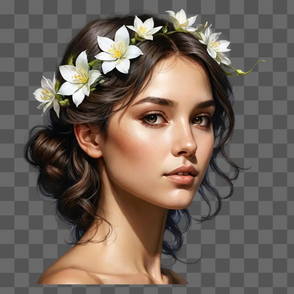 small flower drawing A young woman with a flower crown adorns her hair