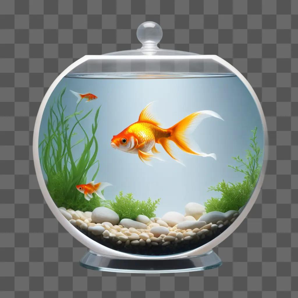 small goldfish swims in a fish bowl