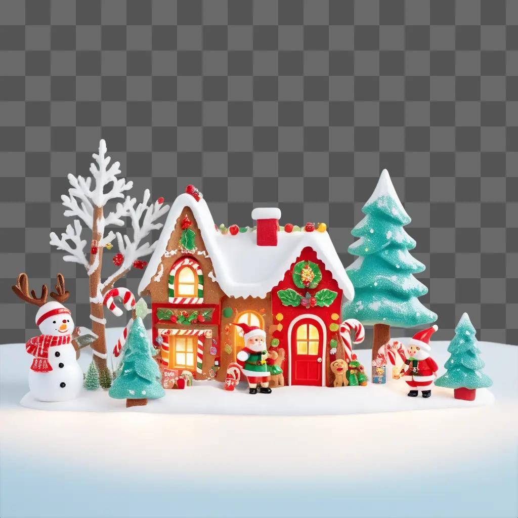 small house with Christmas decorations on a gray background